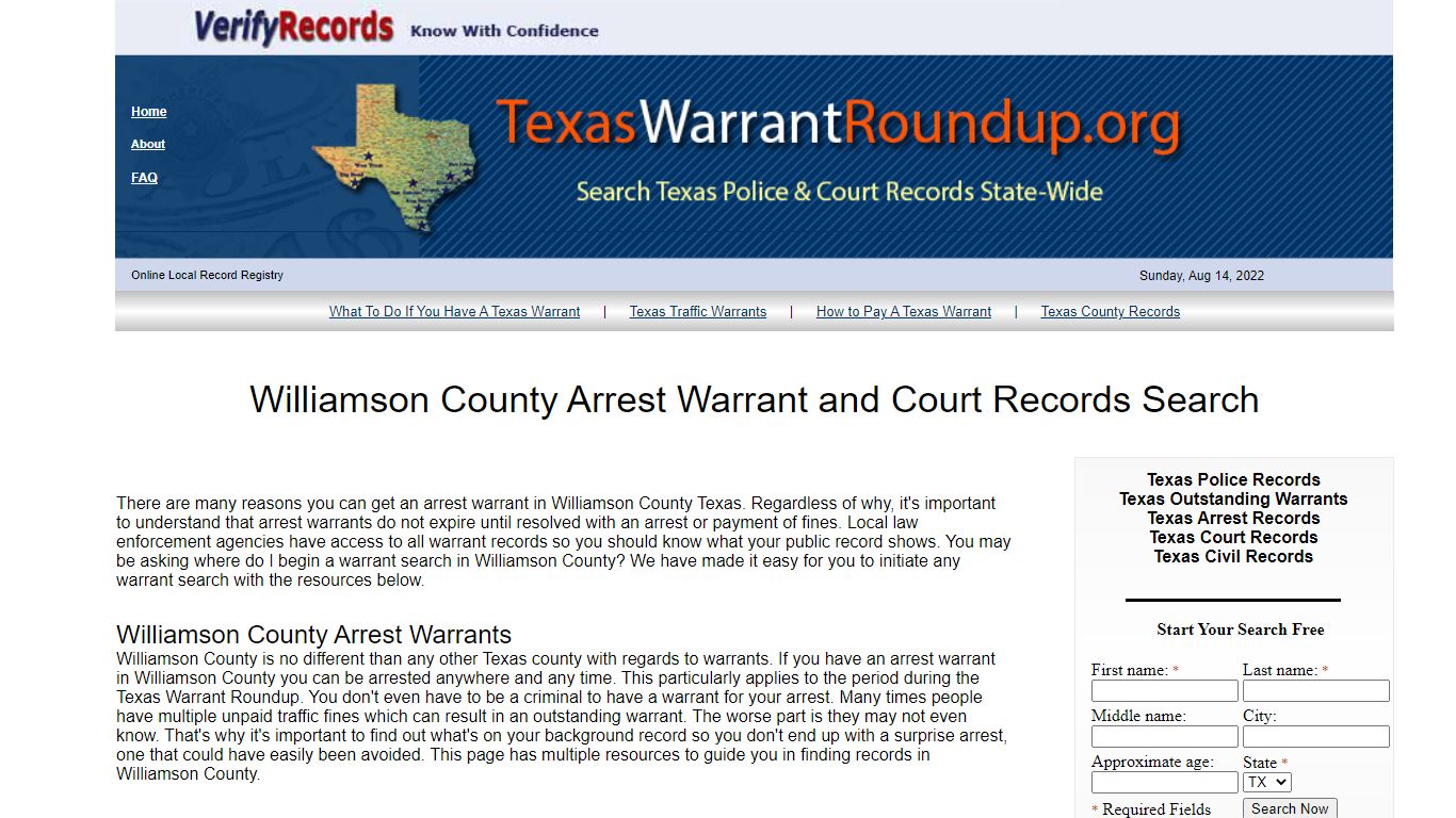 Williamson County Arrest Warrants Search